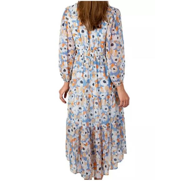 Joie Women’s Sz M Blue Floral Printed Maxi Dress Limited Edition Chiffon V-Neck - Picture 2 of 14